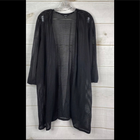 Alfani Plus Burnout Black Open Front Cardigan - Picture 2 of 5